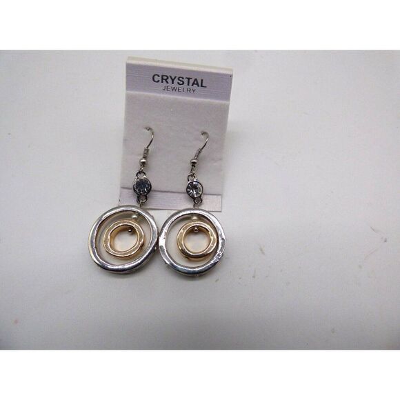 Crystal Jewelry 2 tone fish hoop earrings, Gold/Silver toned metal - Picture 1 of 6
